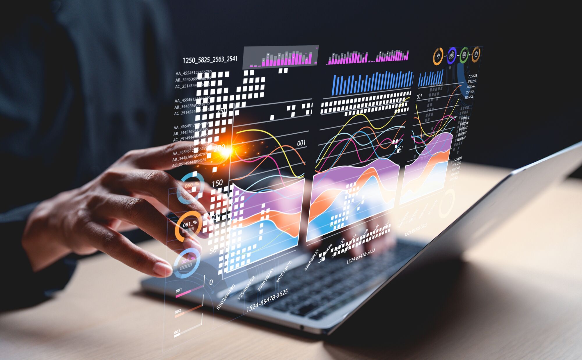 Concept showing graphical data showing while using a laptop